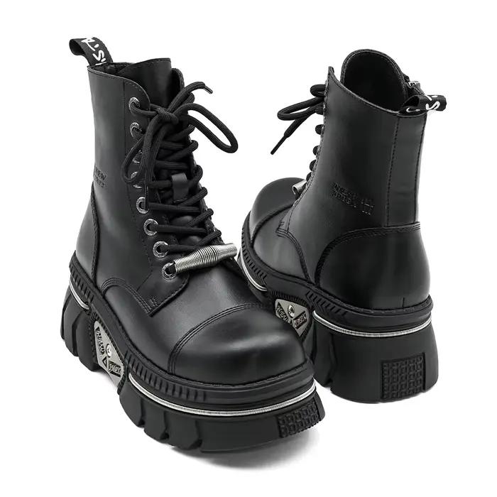 Bottines Punk à plateforme pour femmes, chaussures Rock à bout rond, à lacets, mode rétro, grosses c