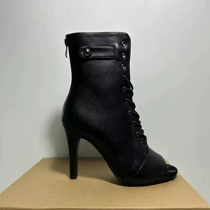 Femmes noir Peep-Toe talons aiguilles taille 46 nouvelle marque de mode bottes de fête pour salle de