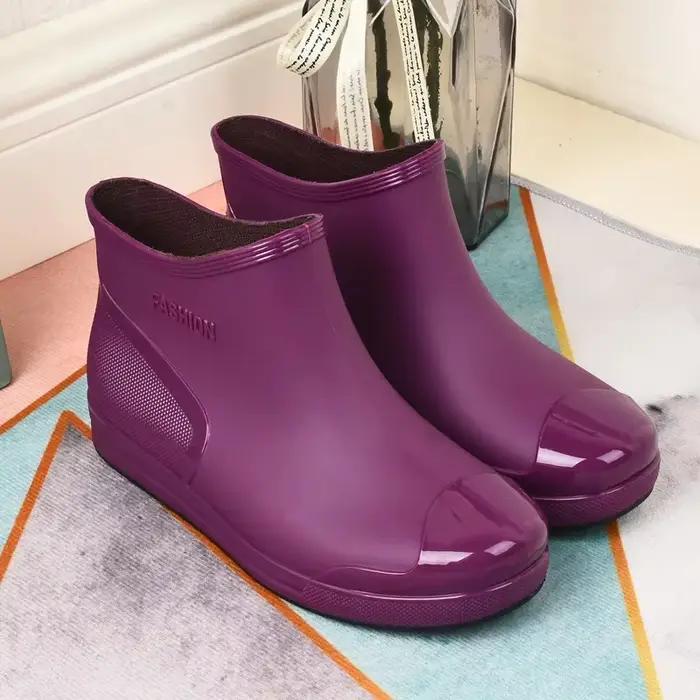 Bottes de pluie basses à la mode pour femmes, doublées de fourrure courte, antidérapantes, confortab