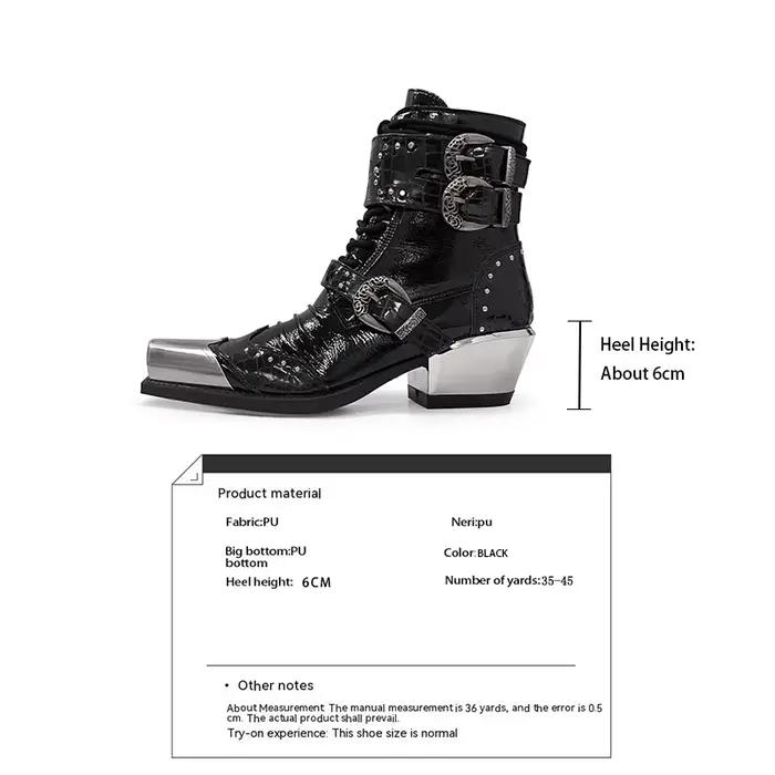 Bottines gothiques punk à bout pointu pour femmes, bottines à rivets métalliques, bottes hautes à ta