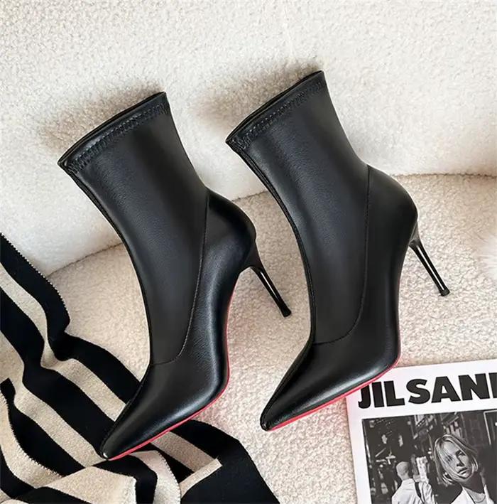 Bottines Femme 2026 Automne Hiver Talon Aiguille Noir Cuir PU Sexy Chaussures de Soirée Zapatos De M