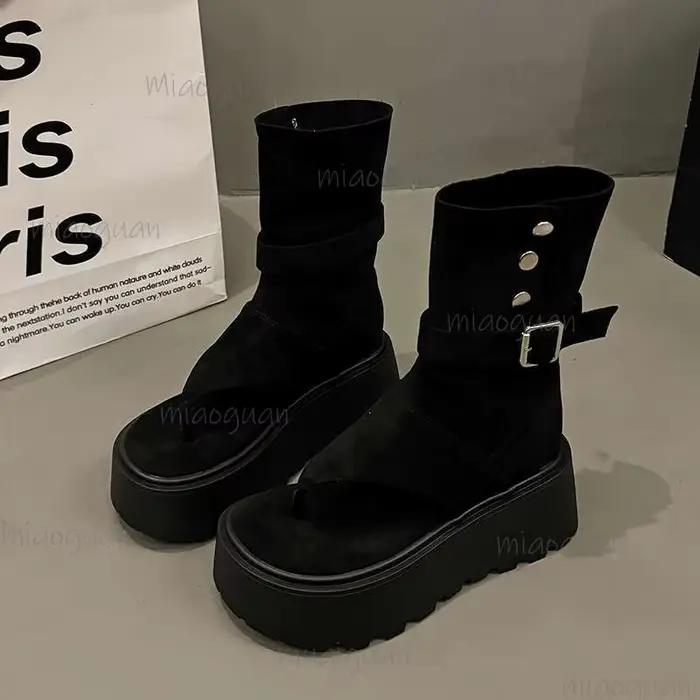 Bottes à plateforme tendance kaki/noir pour femme, nouvelle collection été 2026, bottines romaines r