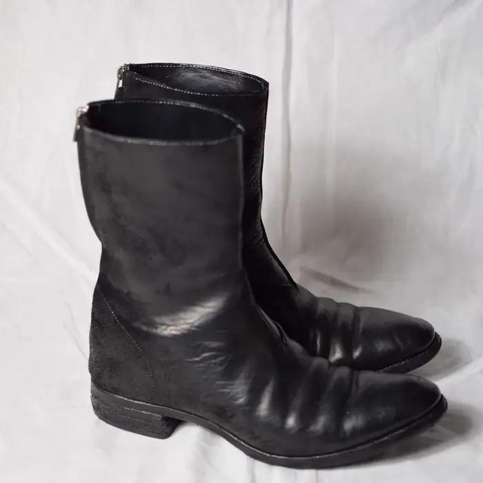 Bottes mi-mollet en cuir noir vintage pour hommes, fermeture éclair latérale, talon plat bas, bottin