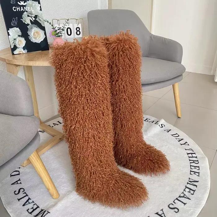 Bottes hautes d'hiver pour femmes, mode, luxe, fourrure synthétique épaisse de style mongol, longues