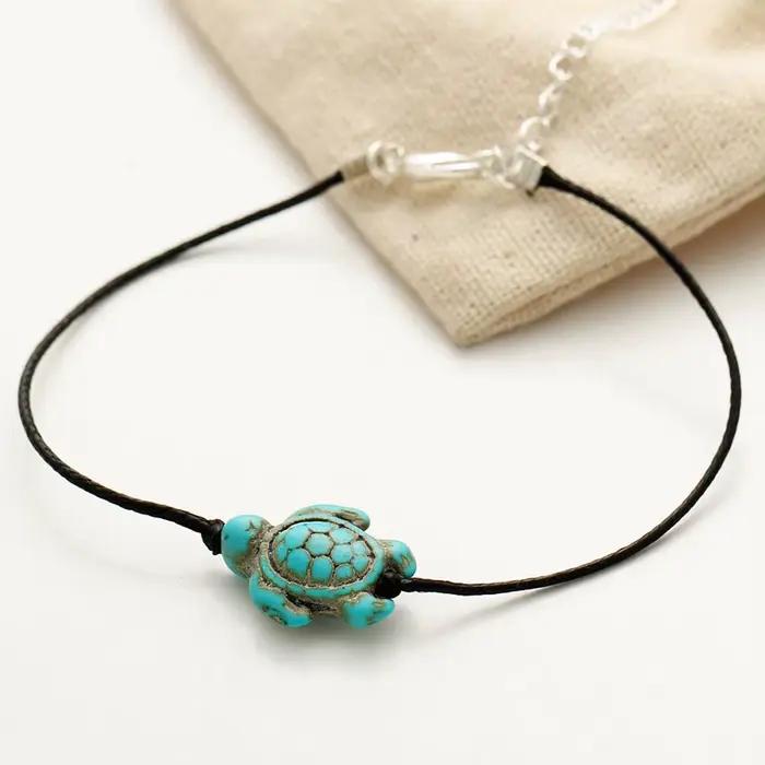 Tortue cheville bijoux bracelets de cheville pied pendentif chaîne Boutique noir Turquoise femme