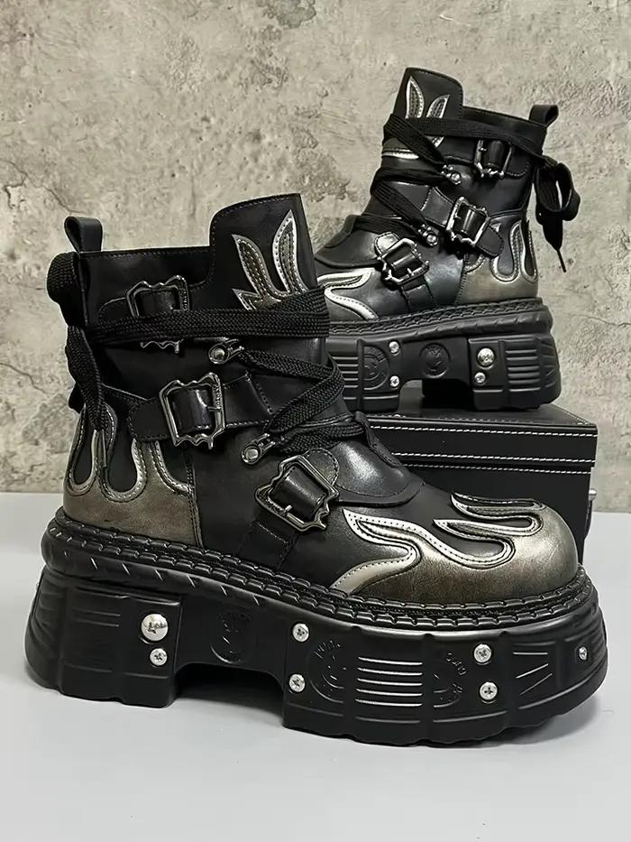 Bottes montantes en cuir pour hommes, semelles épaisses, rehaussement intérieur, mode Fried Street, 
