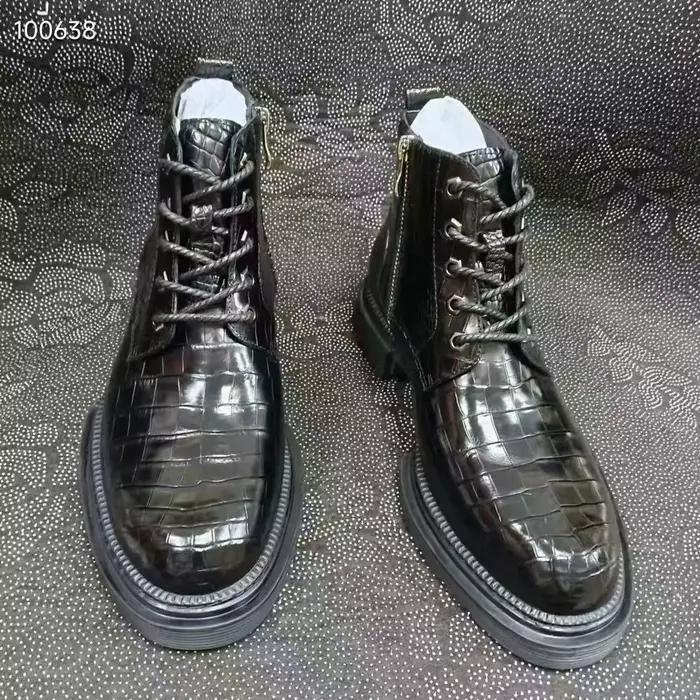 Bottes d'hiver de luxe en peau de Crocodile pour hommes, 100% véritable cuir d'alligator véritable, 