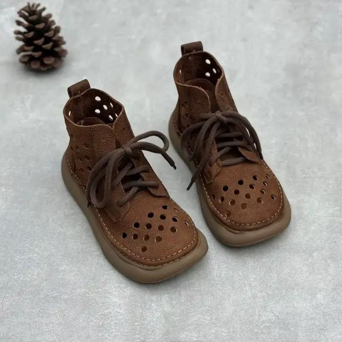 Bottines en cuir de vache véritable pour femmes, chaussures basses courtes à bout carré, chaussures 
