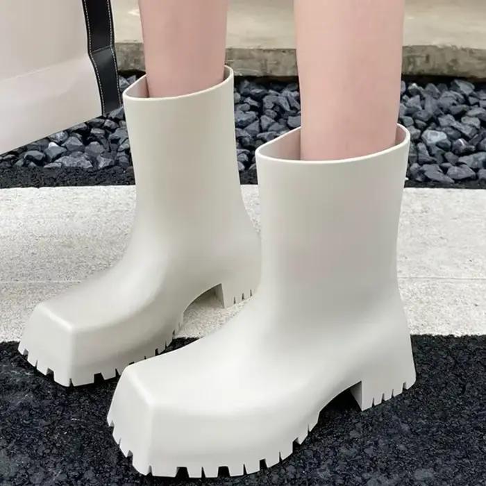 Bottes de rinçage en cuir PU souple pour femmes, bottes à plateforme épaisses non aldes imperméables