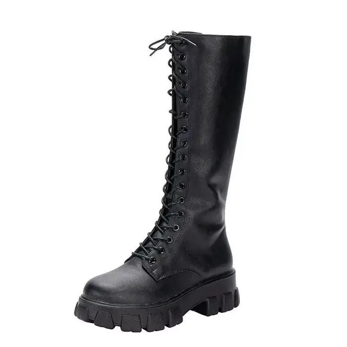 Hiver femmes fermeture éclair nouvelle botte longue mode à lacets chaussures antidérapantes décontra