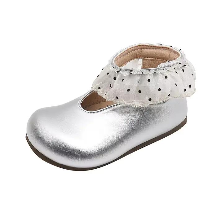 Chaussures à volants à pois pour petites filles, chaussures en cuir pour enfants pour fêtes, mariage
