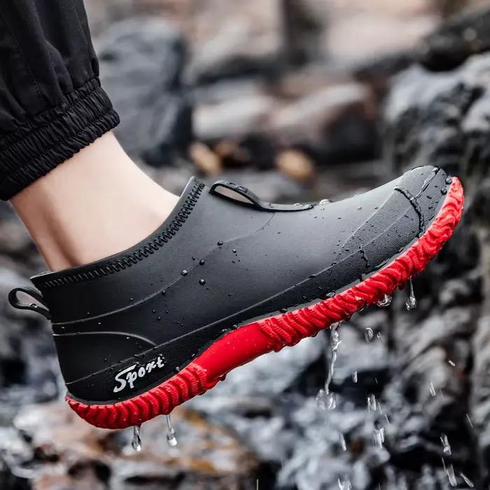 Bottes de pluie basses de style britannique pour hommes, chaussures plates à enfiler, antidérapantes