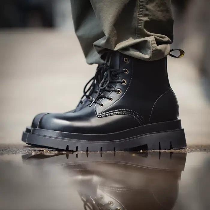 Maden – bottes hautes de Cowboy Vintage pour hommes, bottes de moto noires en croûte de cuir britann