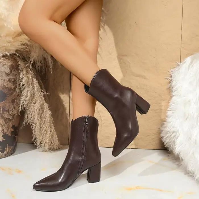 Nouvelles Bottines Blanches 2026 pour Femme avec Fermeture Éclair Latérale, Talon Moyen Extensible, 