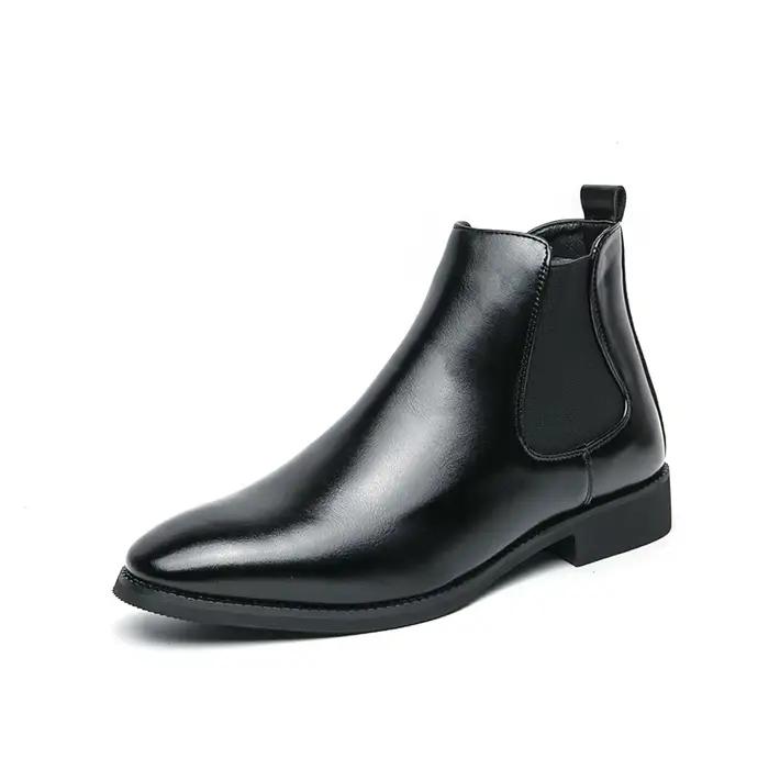 Bottes pointues pour hommes bottes en cuir PU faites à la main chaussures plates de conduite décontr