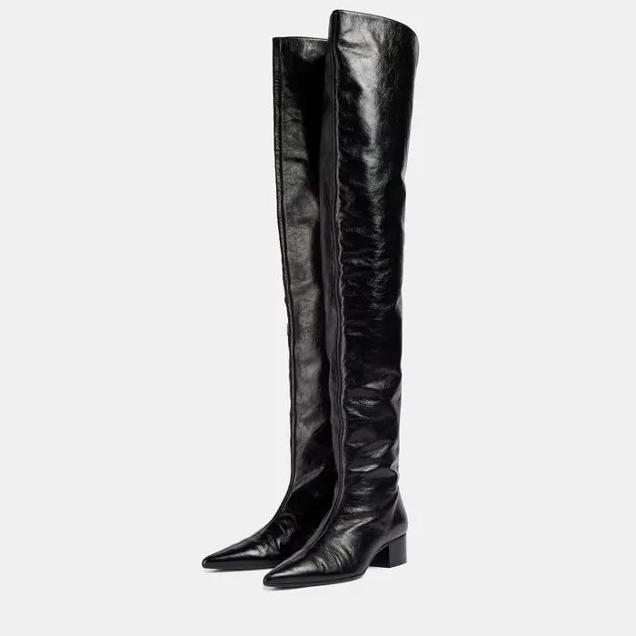 Arden Furtado Noir Bottes au dessus du genou Bout pointu Slip-on Talon moyen Bottes modernes Bottes 