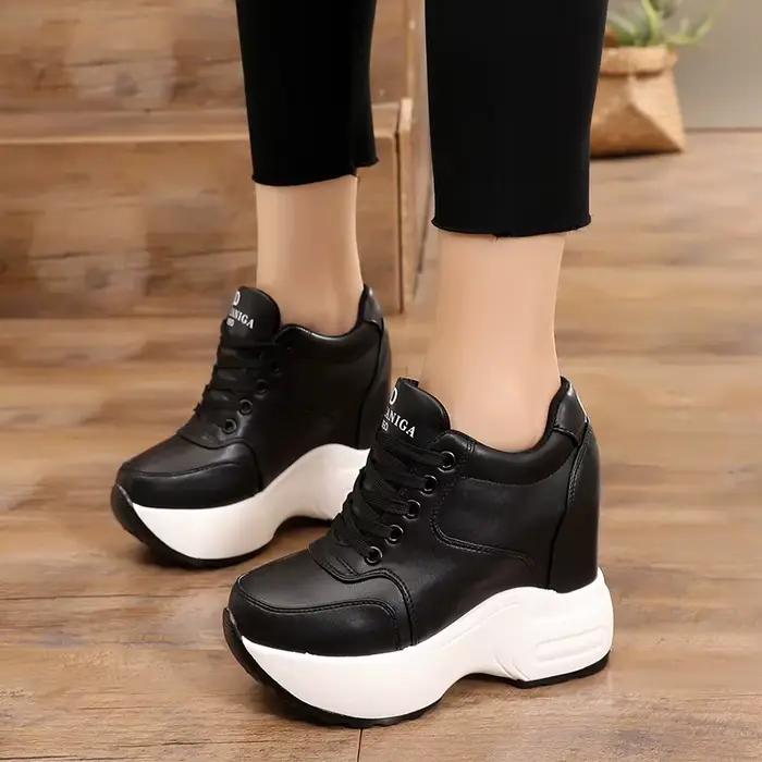 Bottines pour femmes Automne 2026 en cuir PU, style baskets à plateforme rehaussée, semelle épaisse 