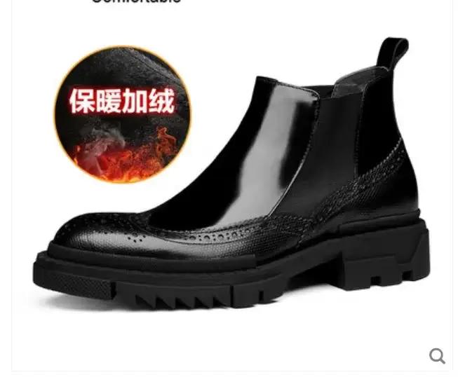 Bottes montantes pour hommes, chaussures d'hiver, de style britannique, en cuir véritable, avec seme