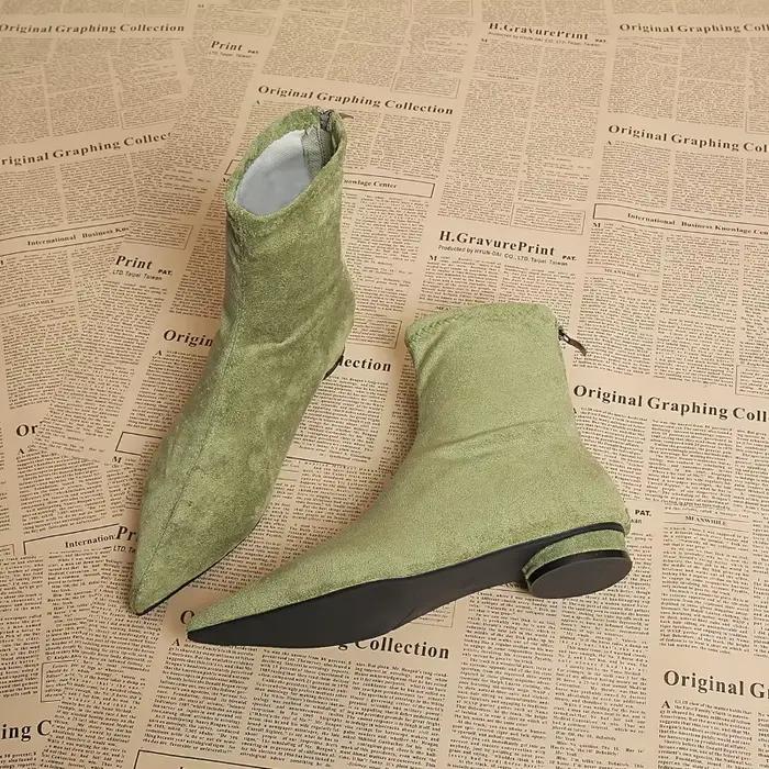 Bottines modernes à talons bas pour femme, chaussures de soirée à bout pointu, Vintage, Slim, courte