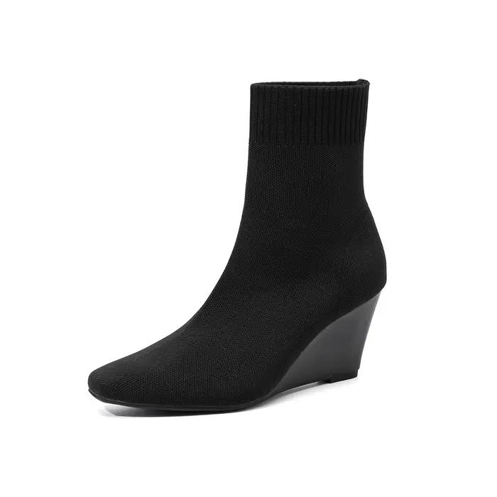 Bottes courtes pour femmes en matériau tissé à la mouche et bottes nues