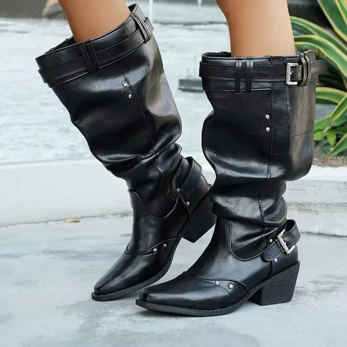 Bottes hautes plissées pour femmes, nouvelles bottes d'automne à bout pointu, rivets, antidérapantes