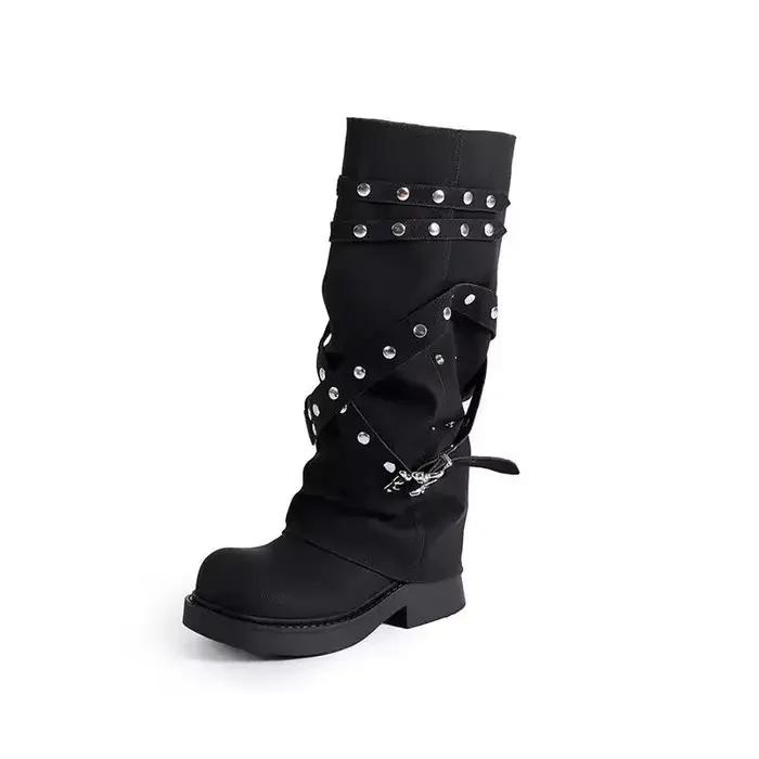 Bottes de cowgirl occidentales pour femmes, bottes hautes au genou, bottes longues en cuir PU, botte