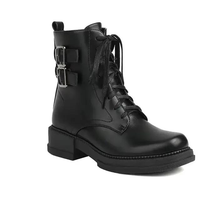 Bottines de loisirs pour femmes, couleur marron noir, bout rond, talons moyens, décontractées, à lac