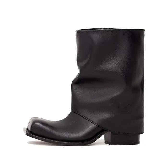 Bottes Courtes Noires et Argentées à Tête Carrée pour Femme, Chaussures de Rinçage à Talons Optiques