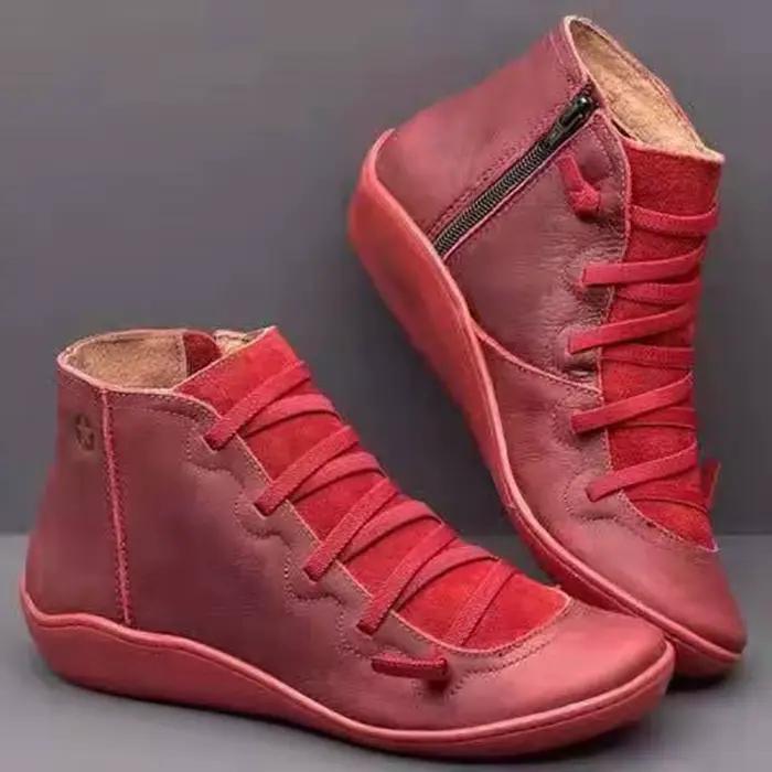 Bottes de neige en cuir véritable pour femme, chaussures plates de printemps, courtes, Vintage, avec