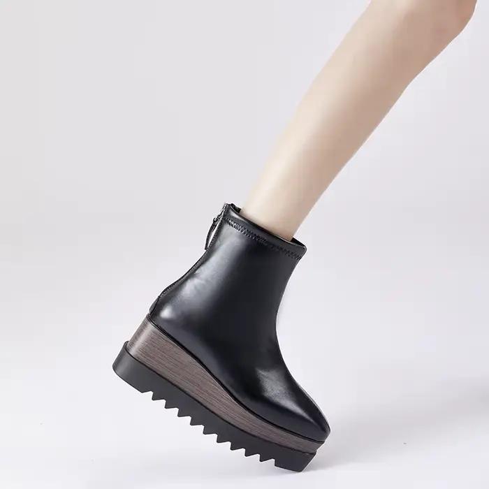 Bottines à semelle épaisse pour femme, chaussures à talons hauts, à semelle compensée, avec fermetur