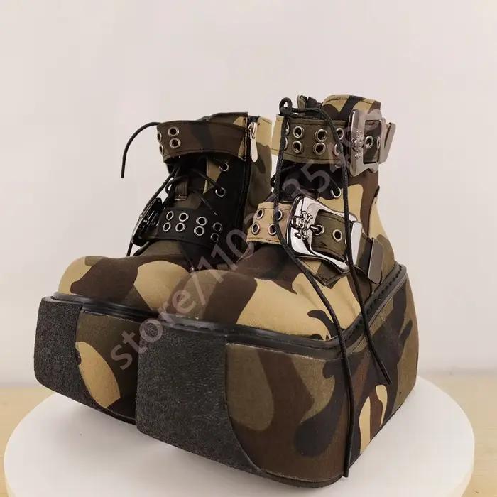 Bottes courtes de Camouflage avec boucle de ceinture de réservoir, nouvelles bottes rondes de Style 