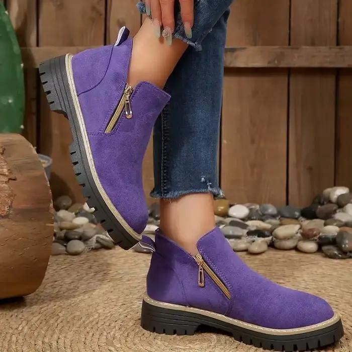 Bottines à fermeture éclair pour femmes, bout rond, à enfiler, semelle épaisse, antidérapante, confo