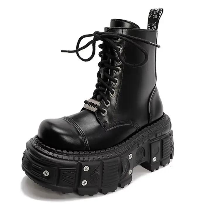 Femmes Punk bottes plate-forme conception personnalisée chaussures en cuir Cool bottes rétro épais h