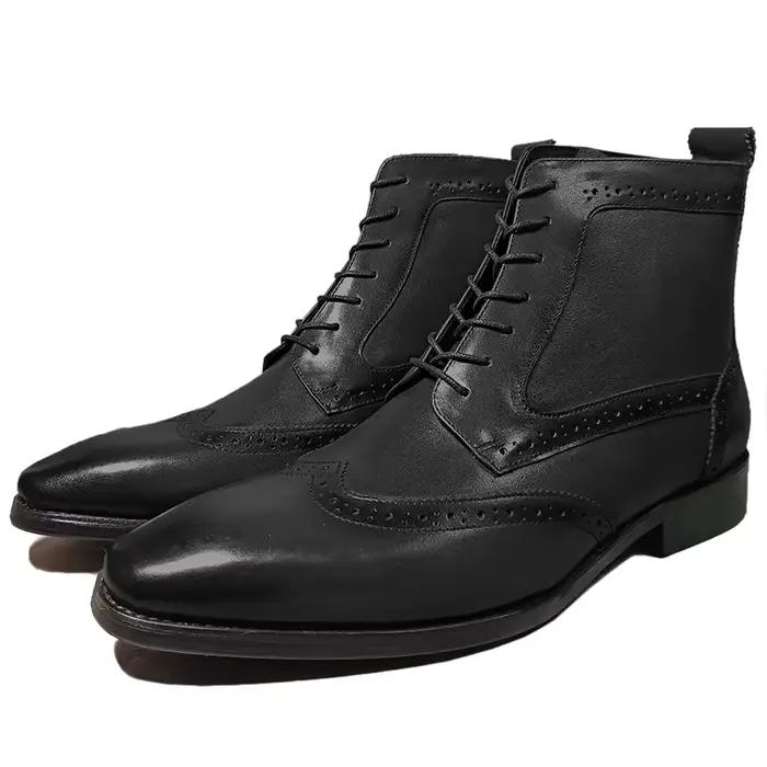 Bottines de luxe en cuir véritable pour hommes, chaussures décontractées à lacets, pour fête de mari