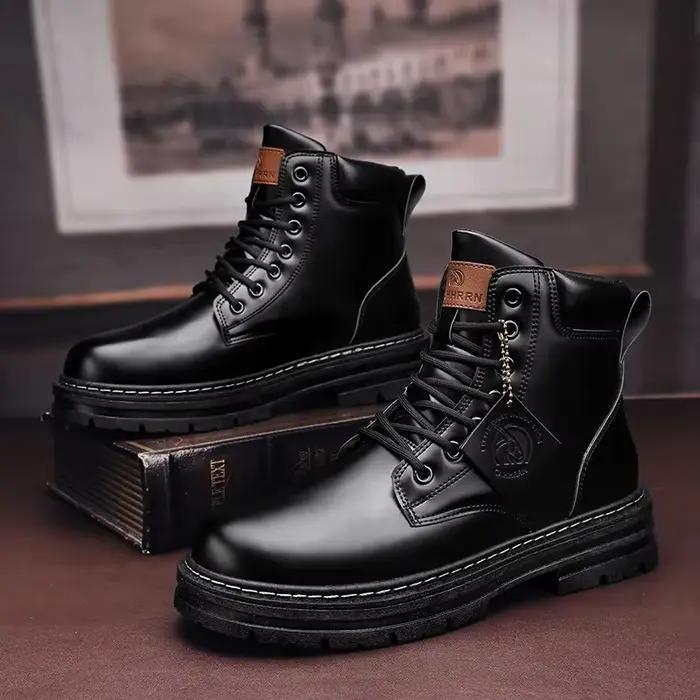Bottes hautes chaussures en cuir pour hommes mode moto bottines pour hommes bottes d'hiver homme cha