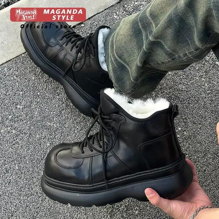 Bottes courtes en cuir velours pour hommes, chaleur d'hiver, bottes de neige d'extérieur à grosse tê