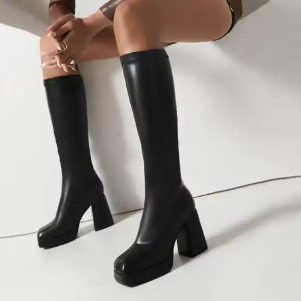 Bottes d'hiver pour femmes, bout rond, sabots de luxe de styliste, plateforme, cuissardes Sexy, talo