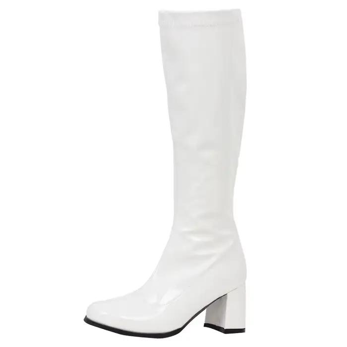 Jialuowei – bottes Gogo pour femmes, talon carré, hauteur du genou, classiques, bout carré, en cuir 