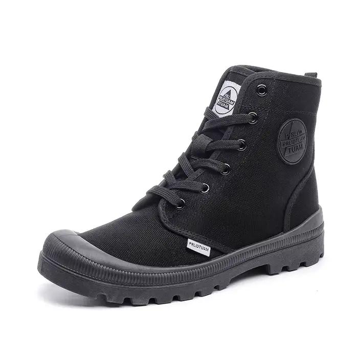 Bottines en toile pour hommes, chaussures de loisirs, montantes, plates, style militaire, décontract