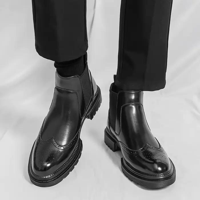 Bottes d'équitation pour hommes style britannique rétro richelieu sculpté chaussures en cuir haut de