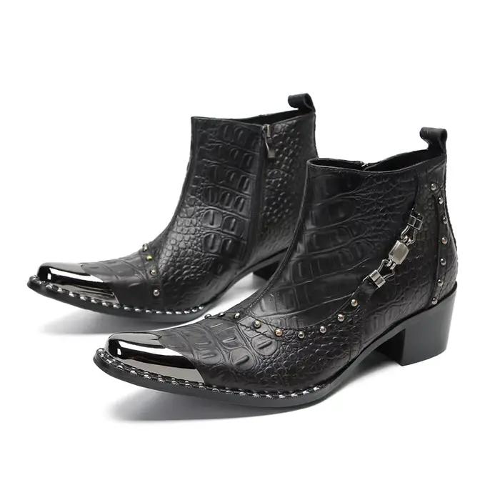 COOGERLOVE-Bottes en cuir de style punk pour hommes, bottes de rinçage de cow-boy militaire, bottes 
