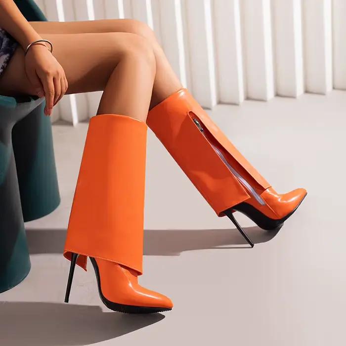 Bottes à bout pointu, Super Stiletto, fermeture éclair latérale en microfibre, à la mode, en maille,