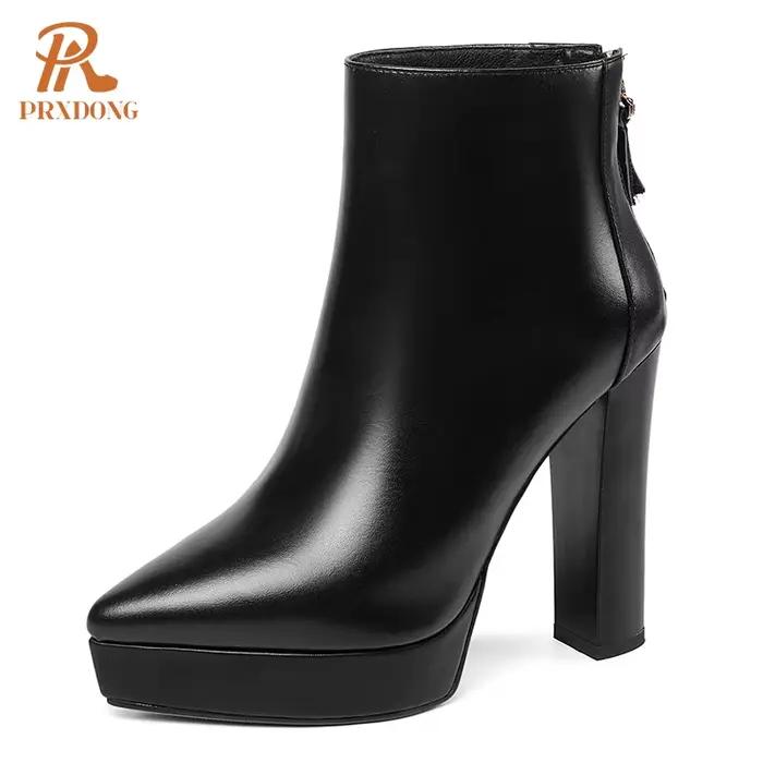 XWhatsApp G-Bottes de rinçage en cuir véritable pour femmes, grosses chaussures à plateforme, talons