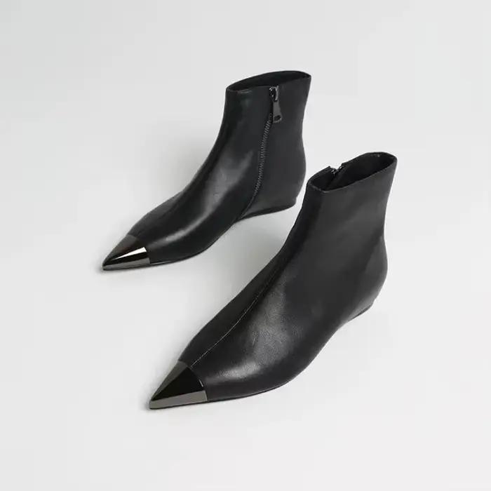 Bottes longues pointues en métal pour femmes, bottes au-dessus du genou, noir, sexy, marque de mode,