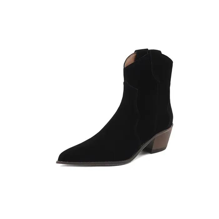 Bottines Chelsea classiques en daim de vache pour femme, bottines à bout pointu et talon compensé, s