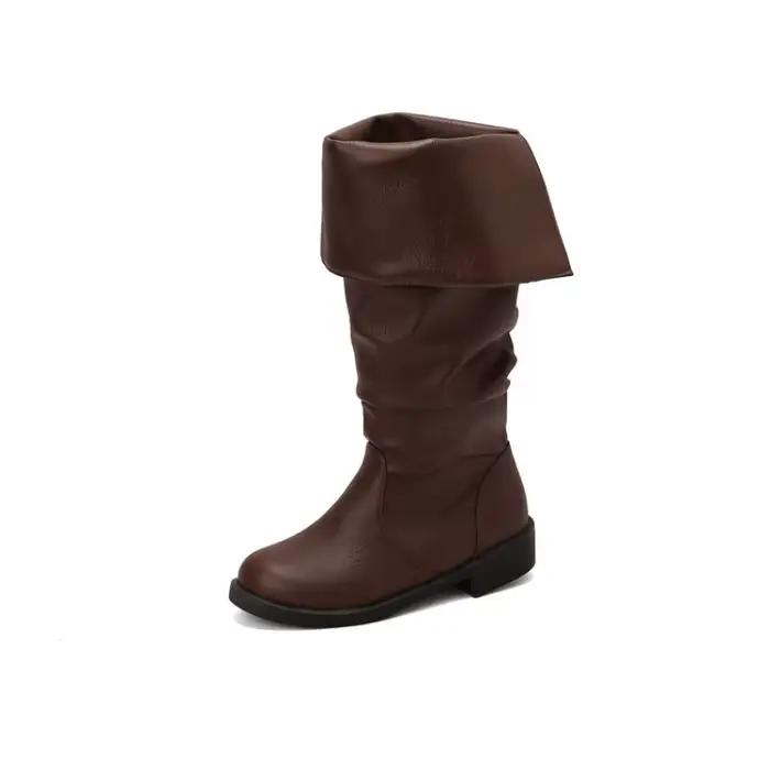 Amoureux chaussures médiévales rétro pile mi-mollet bottes de luxe en cuir souple bottes décontracté