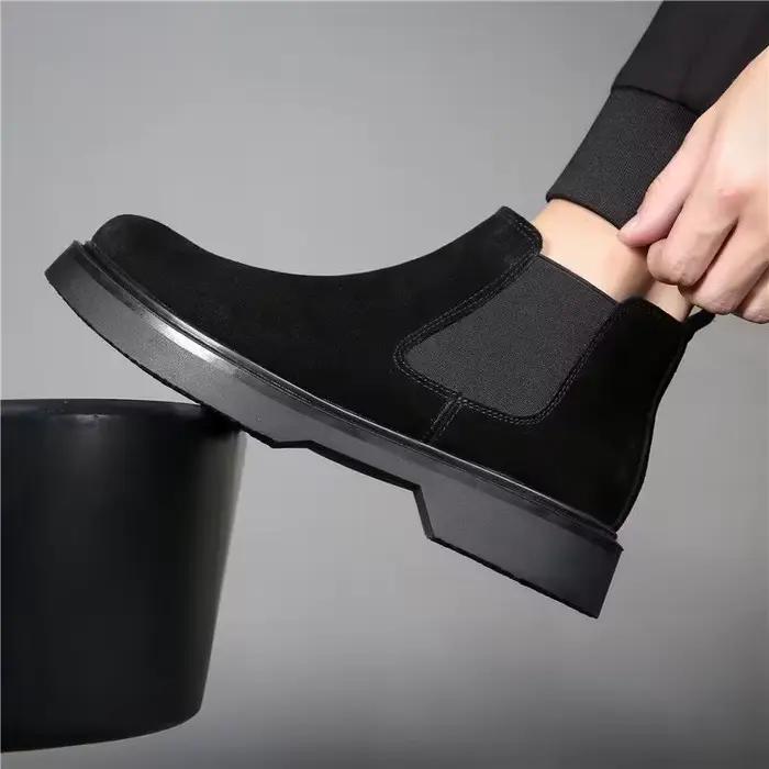 Bottines chelsea en daim de vache pour hommes, chaussures à plateforme, noires, tendance, de luxe, c