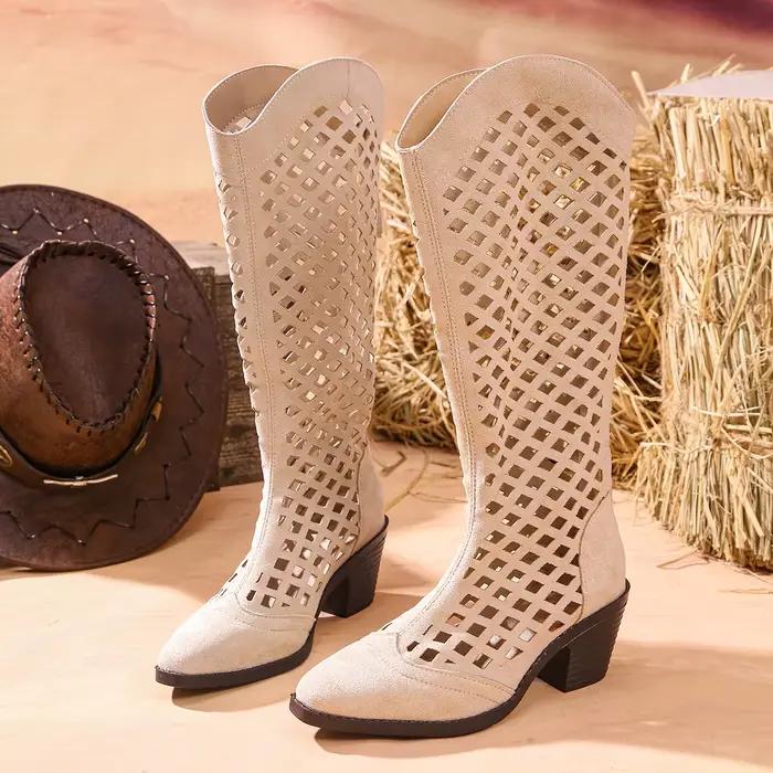 Nouvelles Bottes Femme Tendance 2026 à Talon Carré, Découpes Respirantes, Style Mid-Tube Polyvalent,