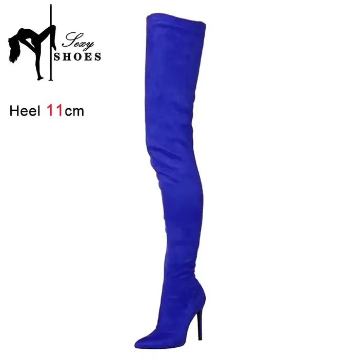 Bottes extensibles et fines au dessus du genou pour femme, chaussures à bout pointu et à talons aigu