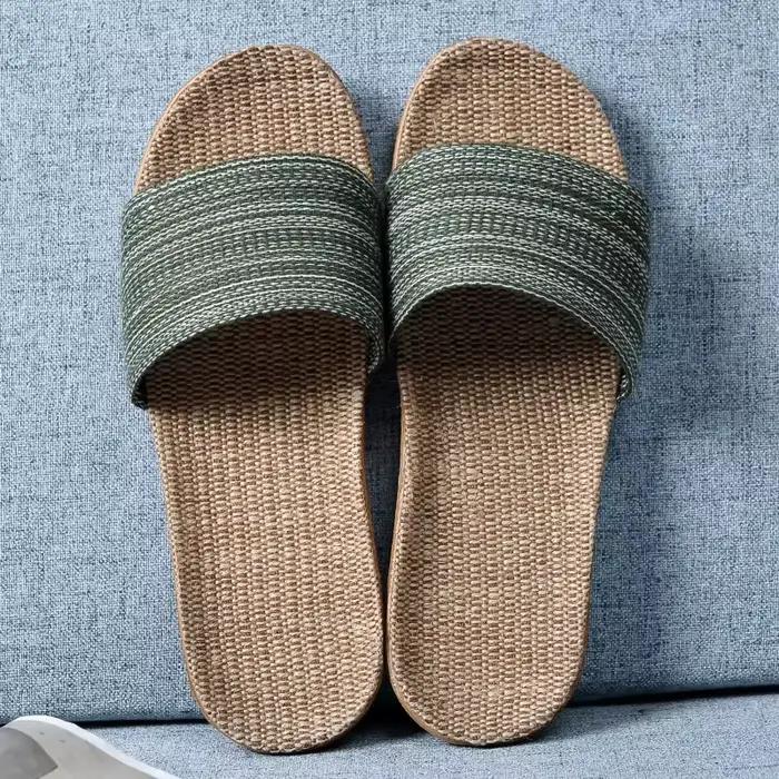 Pantoufles en lin pour femmes, chaussures d'été pour amoureux d'intérieur, antidérapantes, chaussure